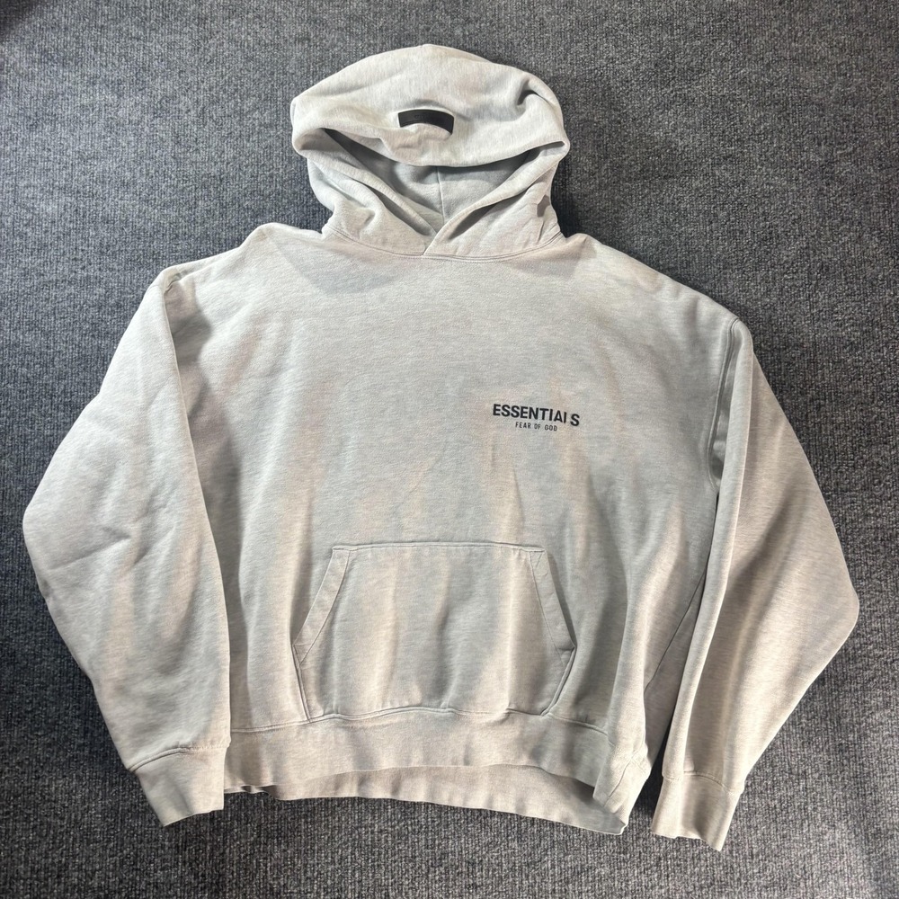 Fear Of God Essentials Hoodie Mens Medium Gray Fleece Logo Graphic‎ Pullover